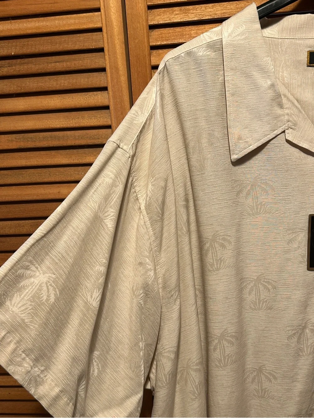 George Foreman Beige Palm Tree Print Hawaiian Camp Shirt